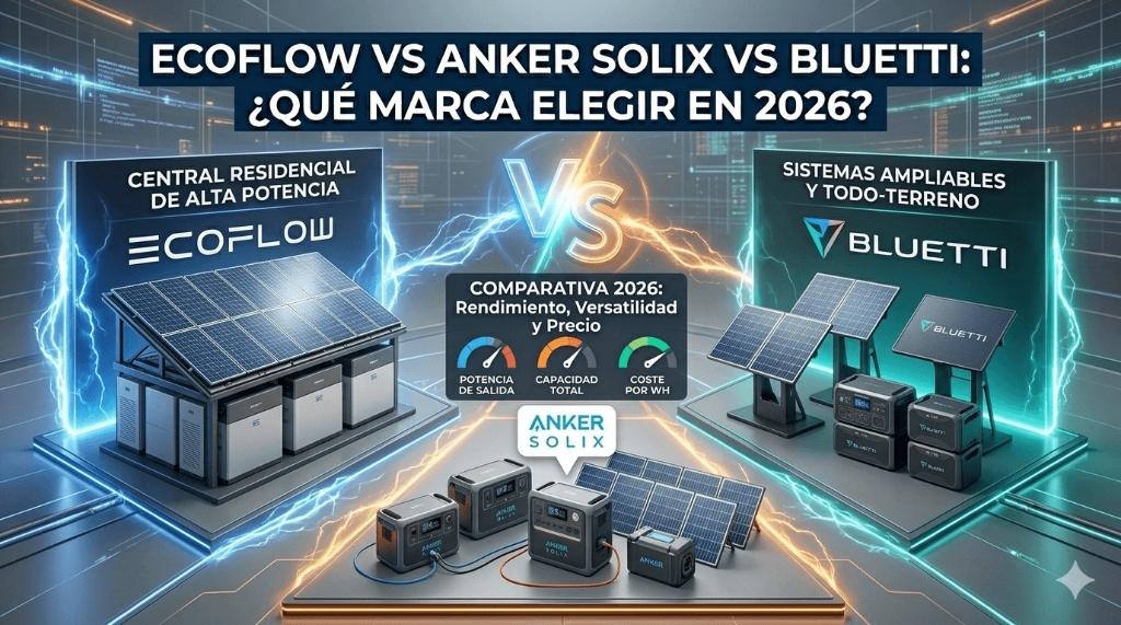 Comparativa visual EcoFlow vs Anker SOLIX vs Bluetti 2026