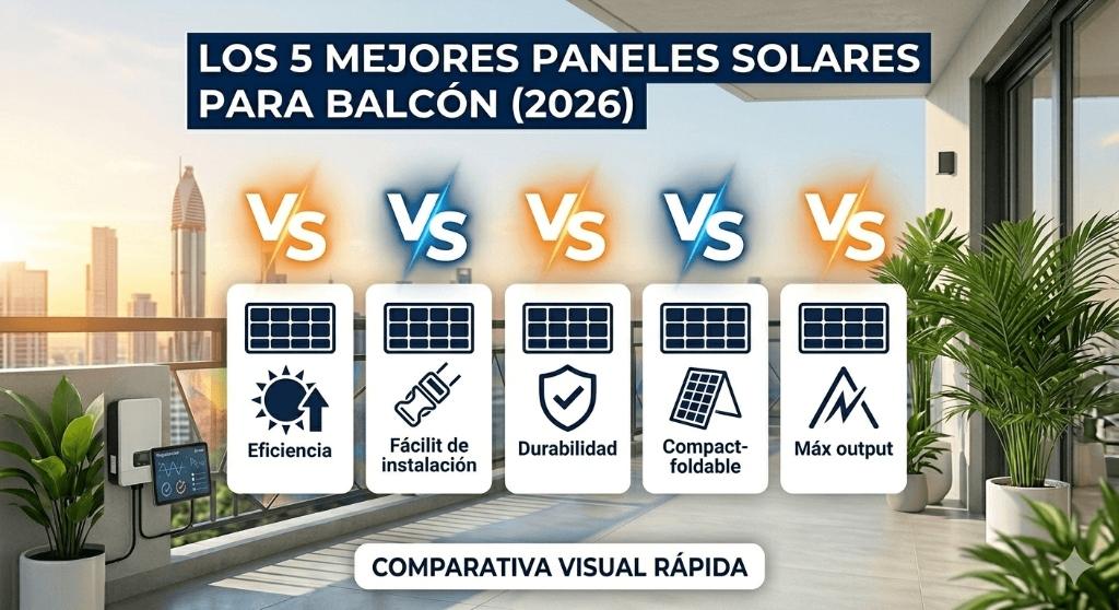 Ranking visual de los 5 mejores paneles solares para balcón 2026